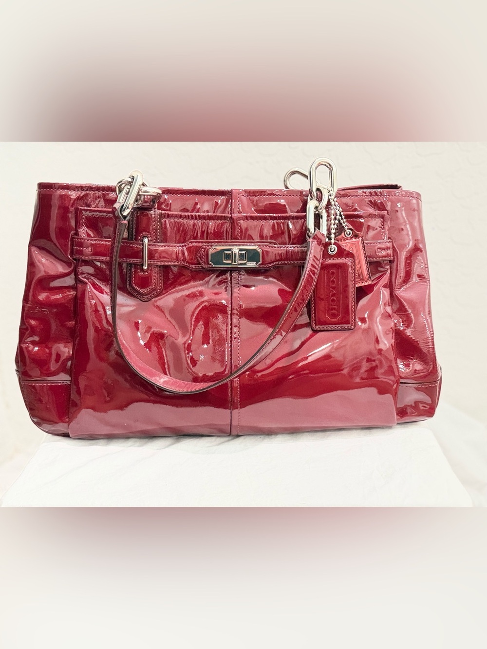 Coach Glossy Patent Shoulder Bag in Cherry